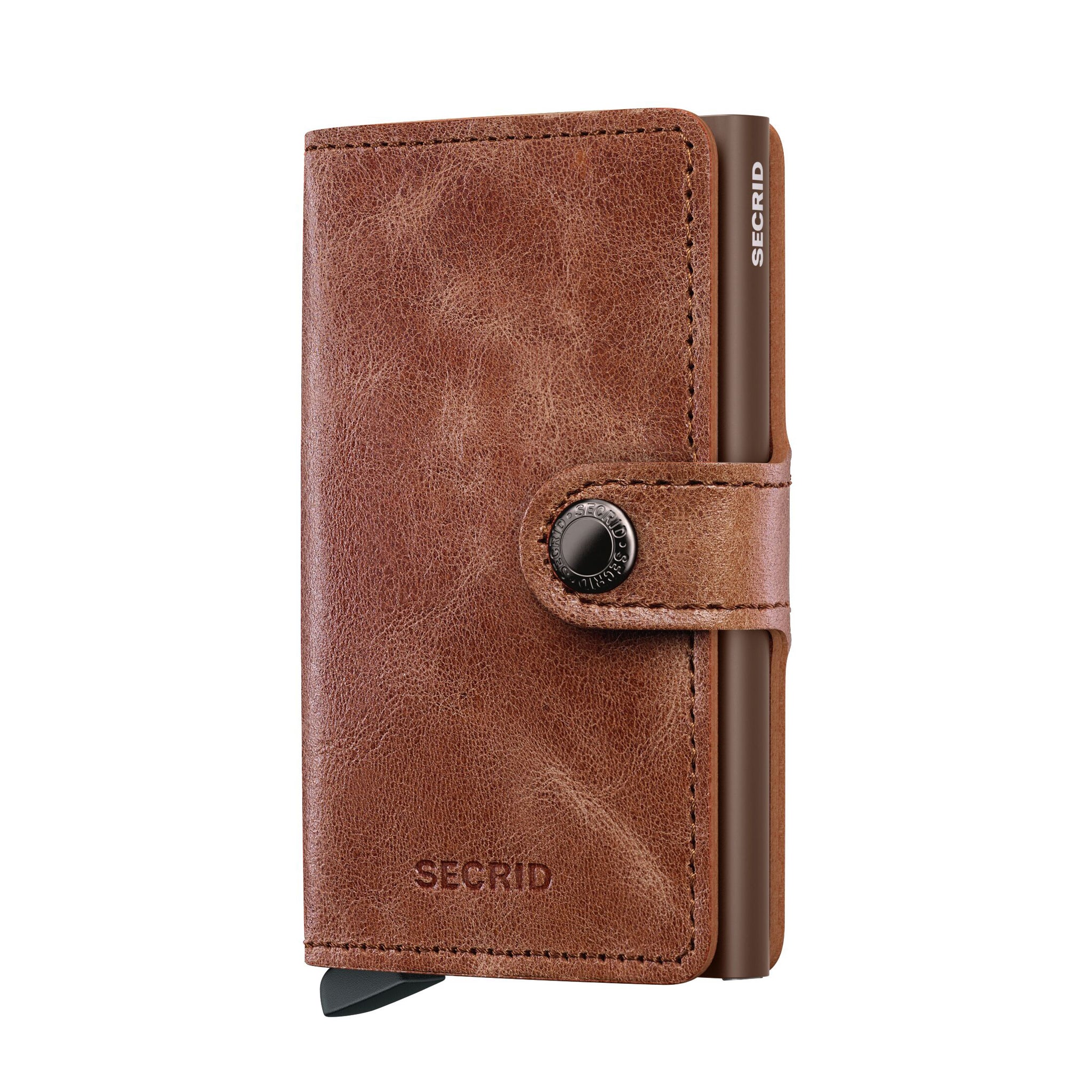Secrid Miniwallet Vintage│art. MV-COGNAC-BROWN│vooraanzicht schuin met witte achtergrond