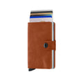 Secrid Miniwallet Vintage│art. MV-COGNAC&SILVER│Pasjeshouder en Portemonnee│vooraanzicht et uitgeschovven kaarten