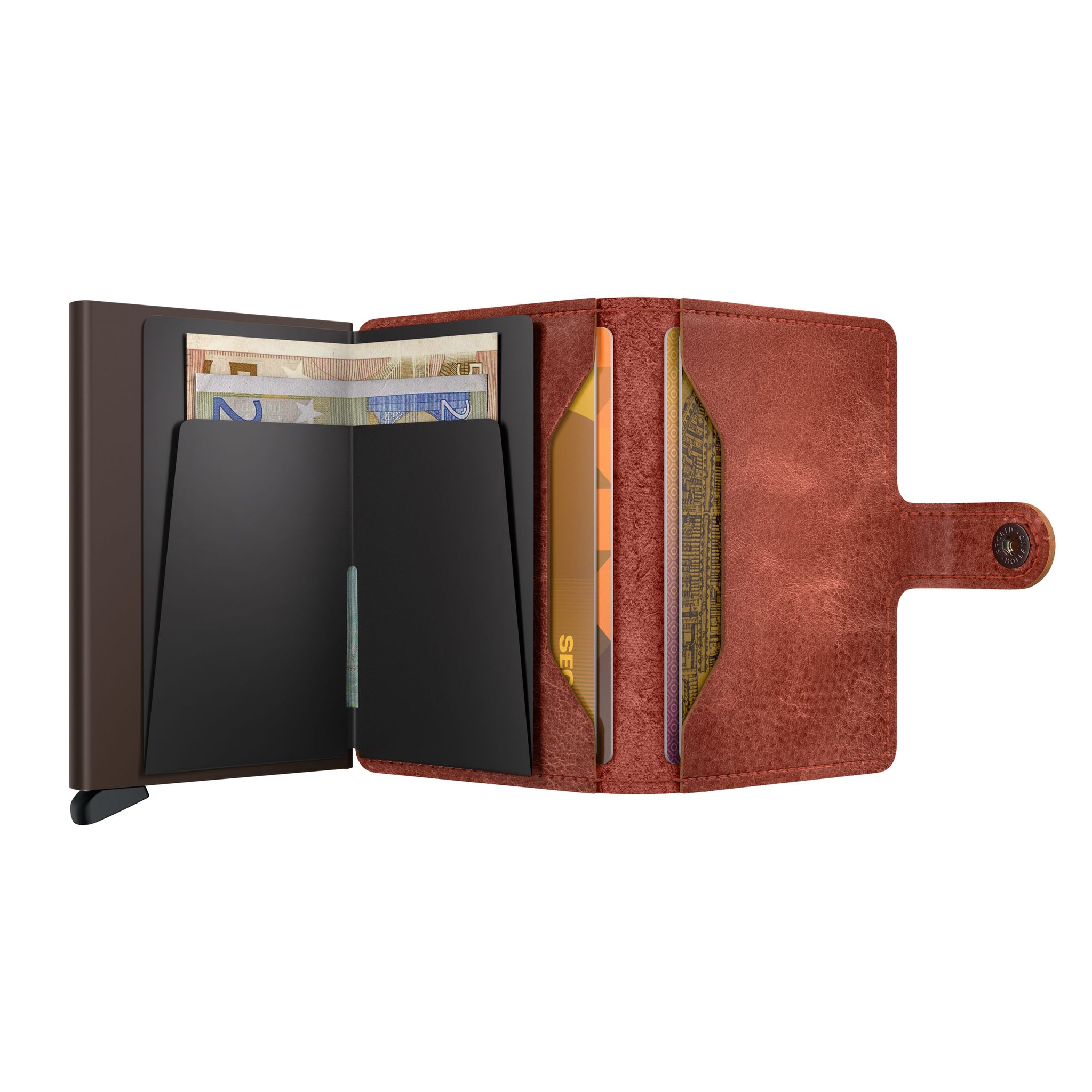 Secrid Miniwallet Vintage│art. MV-ORANGE│Pasjeshouder en Portemonnee│geopend met contant geld