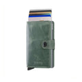 Secrid Miniwallet Vintage│art. MV-SAGE│Portemonnee en pasjeshouder│vooraanzicht met uitgeschoven pasjes