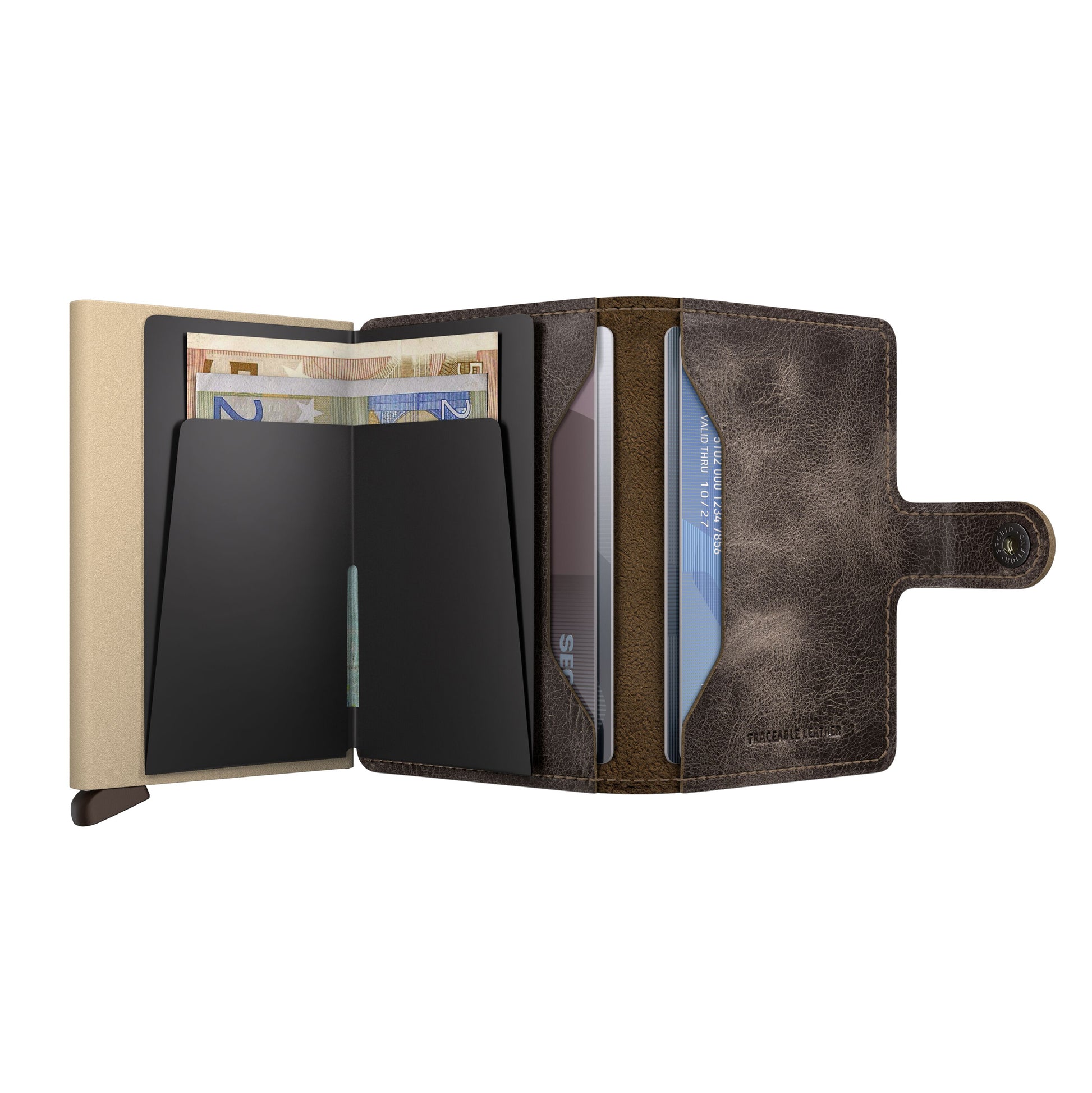 Secrid Miniwallet Vintage Traceable│art. MVTR-CLAY│geopend met contant geld