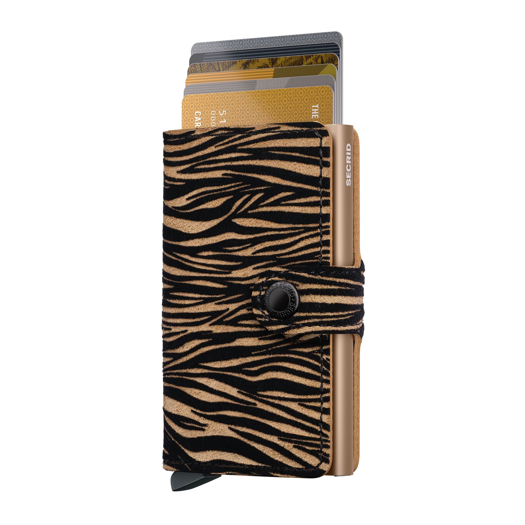 Secrid Miniwallet Zebra│art. MZE-BEIGE│vooraanzicht met uitgeschoven kaarten