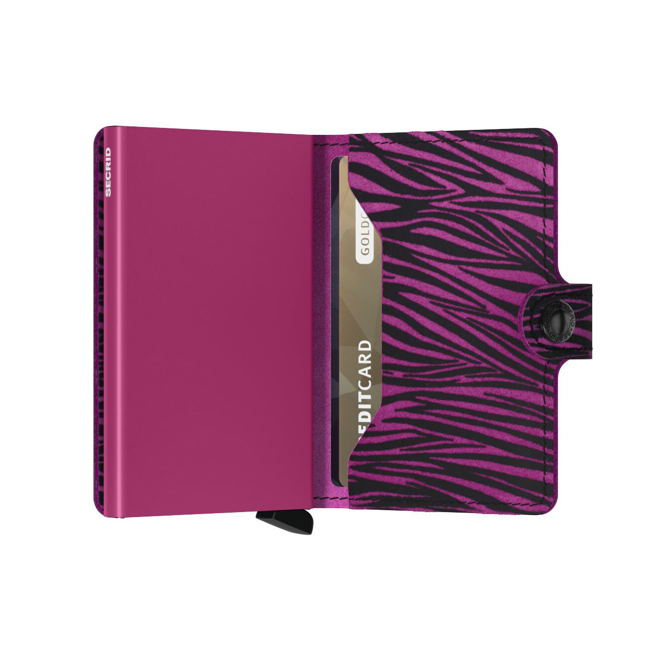 Secrid Miniwallet Zebra│art. MZE-FUCHSIA│Pasjeshouder en Portemonnee│half geopend