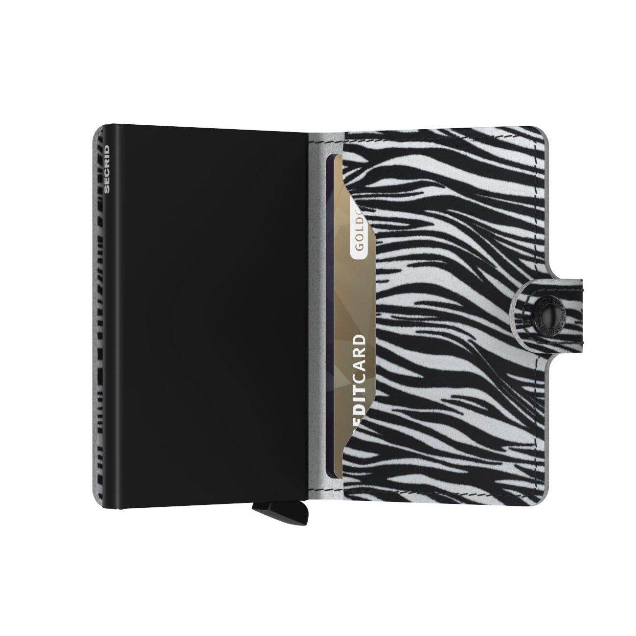 Secrid Miniwallet Zebra│art. MZE-LIGHT-GREY│pasjeshouder en Portemonnee│half geopend