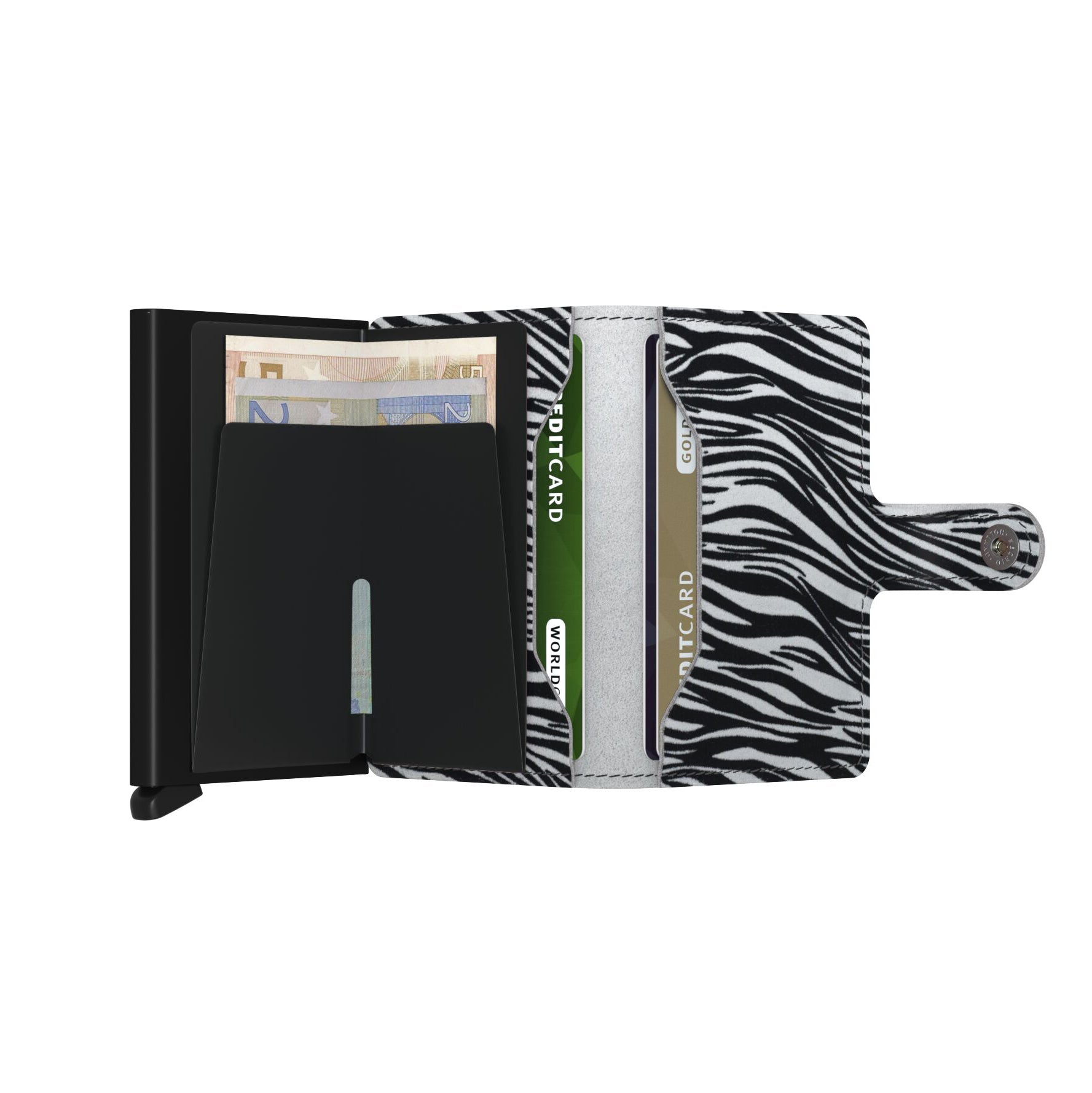 Secrid Miniwallet Zebra│art. MZE-LIGHT-GREY│pasjeshouder en Portemonnee│geopend met contant geld