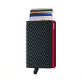 Secrid Slimwallet Cubic│art. SCU-BLACK-RED│Pasjeshouder│voorkant met uitgeschoven pasjes en clip