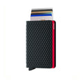Secrid Slimwallet Cubic│art. SCU-BLACK-RED│Pasjeshouder│vooraanzicht met uitgeschoven pasjes