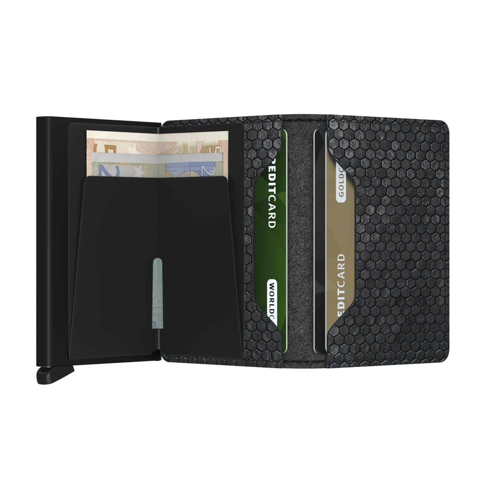 Secrid Slimwallet Hexagon│Pasjeshouder│art. SHE-BLACK│geopend met contant geld 