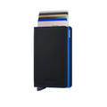 Secrid Slimwallet Matte│at. SM-BLACK&BLUE│Pasjeshouder│vooraanzicht met uitgeschoven pasjes