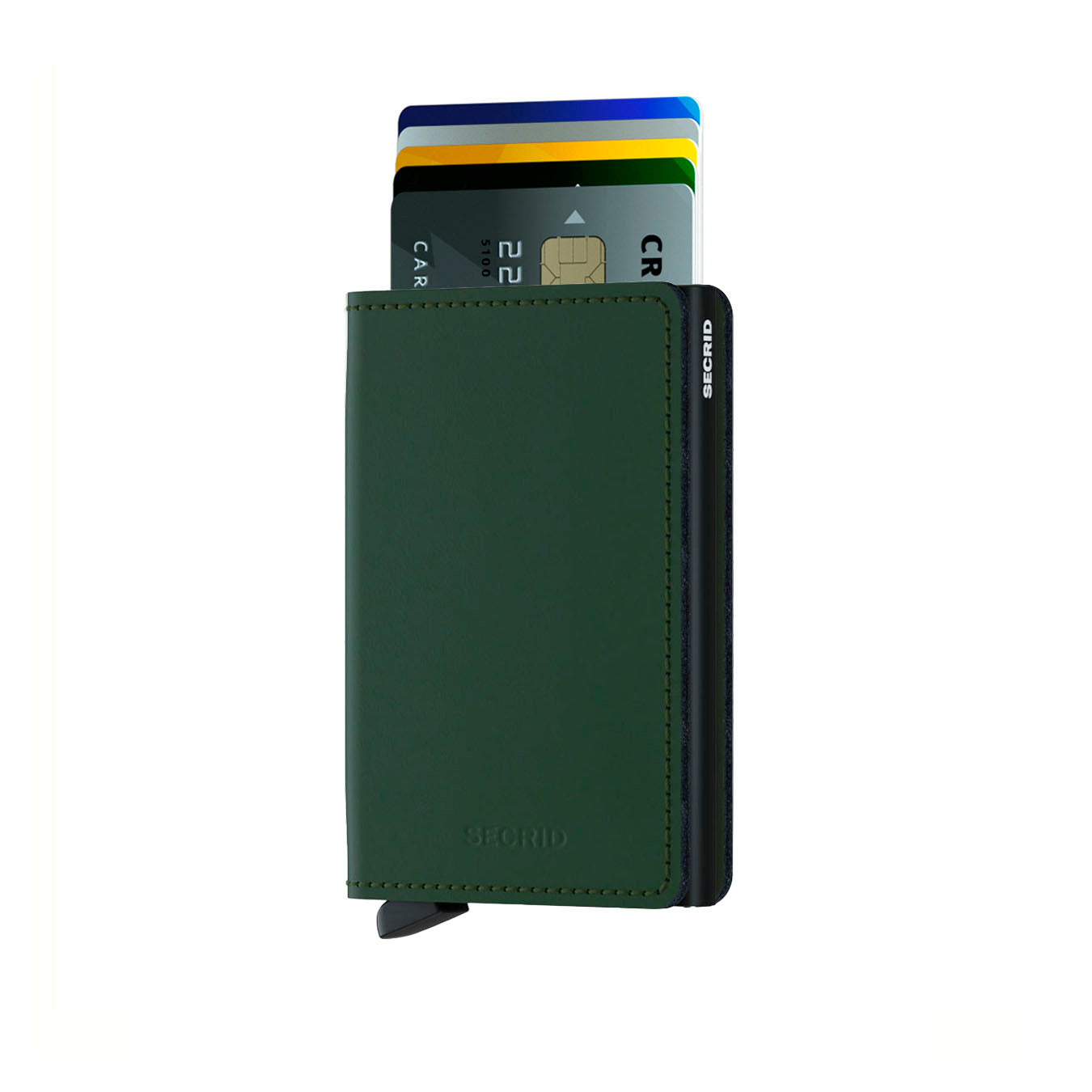 Secrid Slimwallet Matte│art. SM-GREEN-BLACK│Pasjeshouder│vooraanzicht met uitgeschoven pasjes