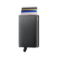 Secrid Slimwallet Mirum-Plant Based│Pasjeshouder│art. SMI-BLACK│voorkant met uitgeschoven pasjes en clip