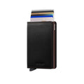 Secrid Slimwallet Original│art. SO-BLACK-BROWN│Pasjeshouder│vooraanzicht met uitgeschoven pasjes