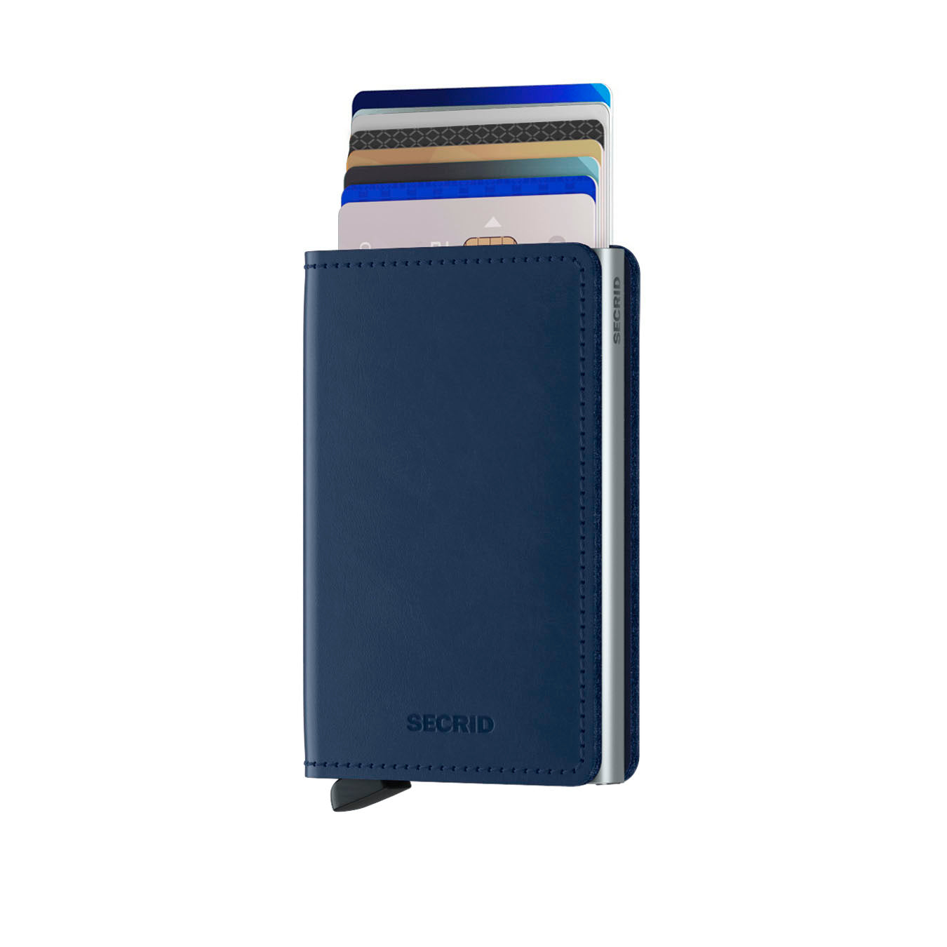 Secrid Slimwallet Original│art. SO-NAVY│Pasjeshouder│vooraanzicht met uitgeschoven pasjes