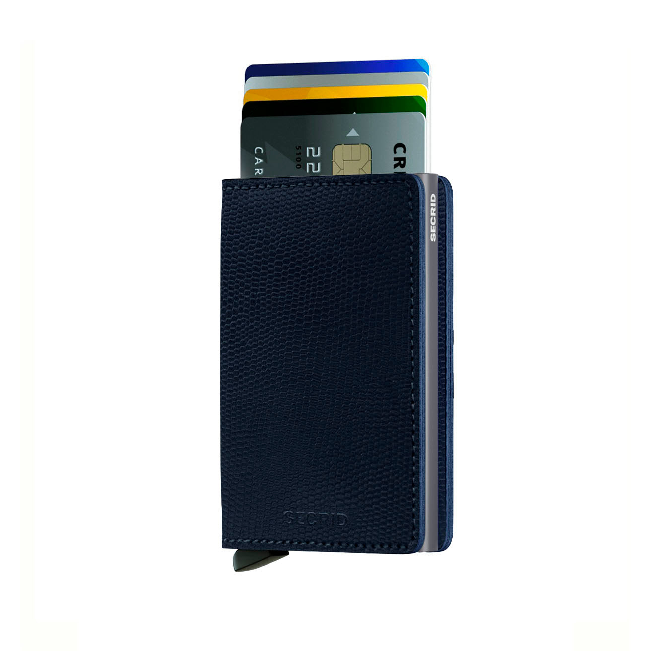 Secrid Slimwallet Rango│art. SRA-BLUE-TITANIUM│Pasjeshouder│vooraanzicht met uitgeschoven pasjes