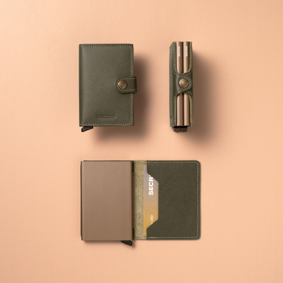 Secrid Slimwallet Saffiano│art. SSA-OLIVE│Pasjeshouder│voorkant met witte achtergrond