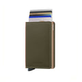 Secrid Slimwallet Saffiano│art. SSA-OLIVE│Pasjeshouder│vooraanzicht met uitgeschoven pasjes