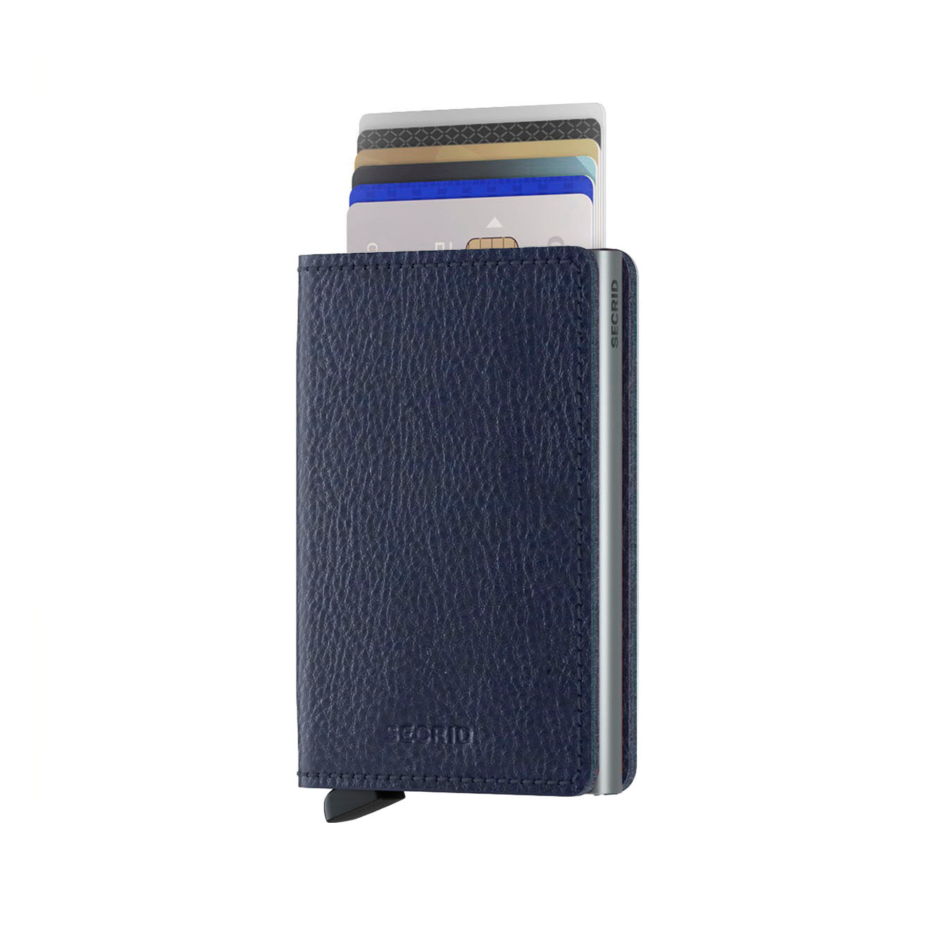 Secrid Slimwallet Veg│art. SVG-NAVY-SILVER│Pasjeshouder│vooraanzicht met uitgeschoven pasjes