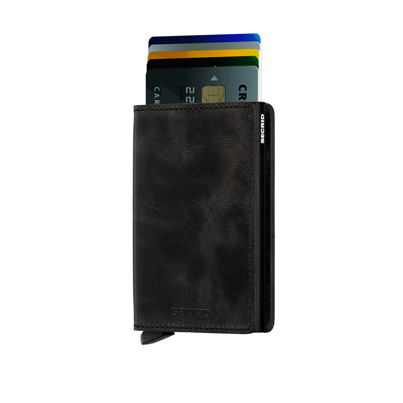 Secrid Slimwallet Vintage│art. SV-BLACK│Pasjeshouder│vooraanzicht met uitgeschoven pasjes