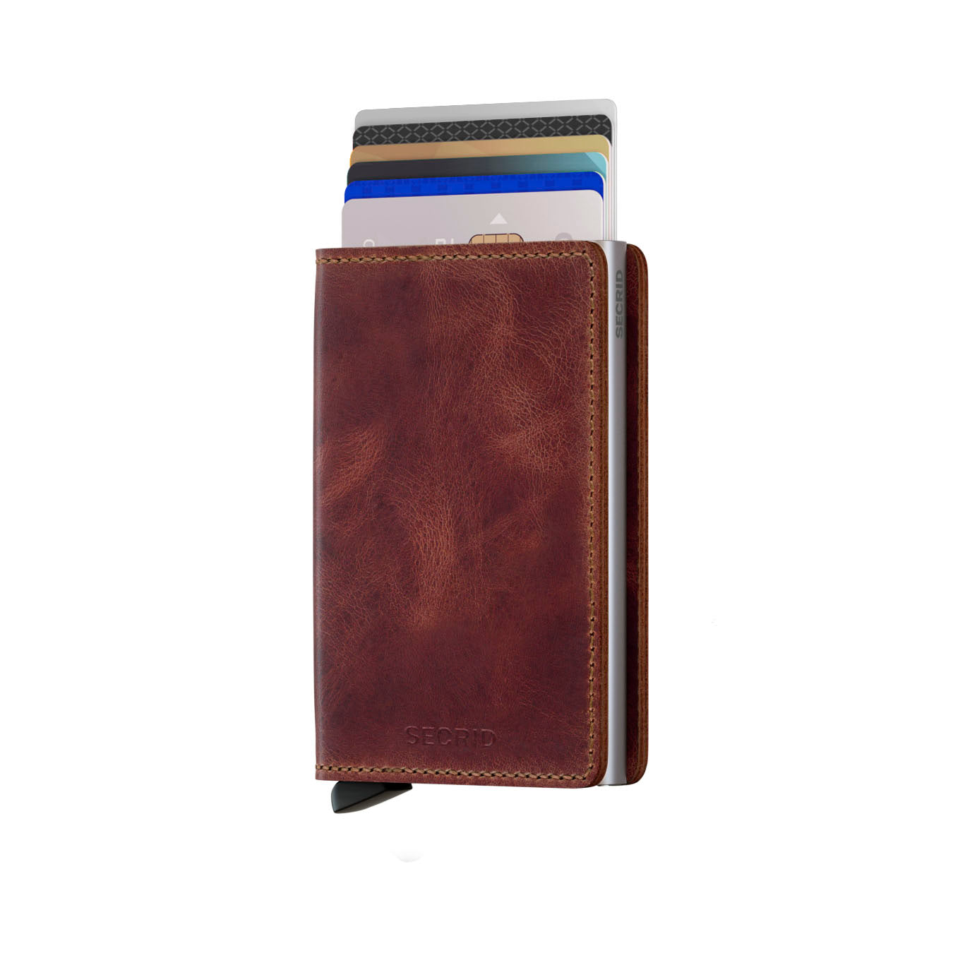 Secrid Slimwallet Vintage│Pasjeshouder│art. SV-BROWN│vooraanzicht met uitgeschoven pasjes
