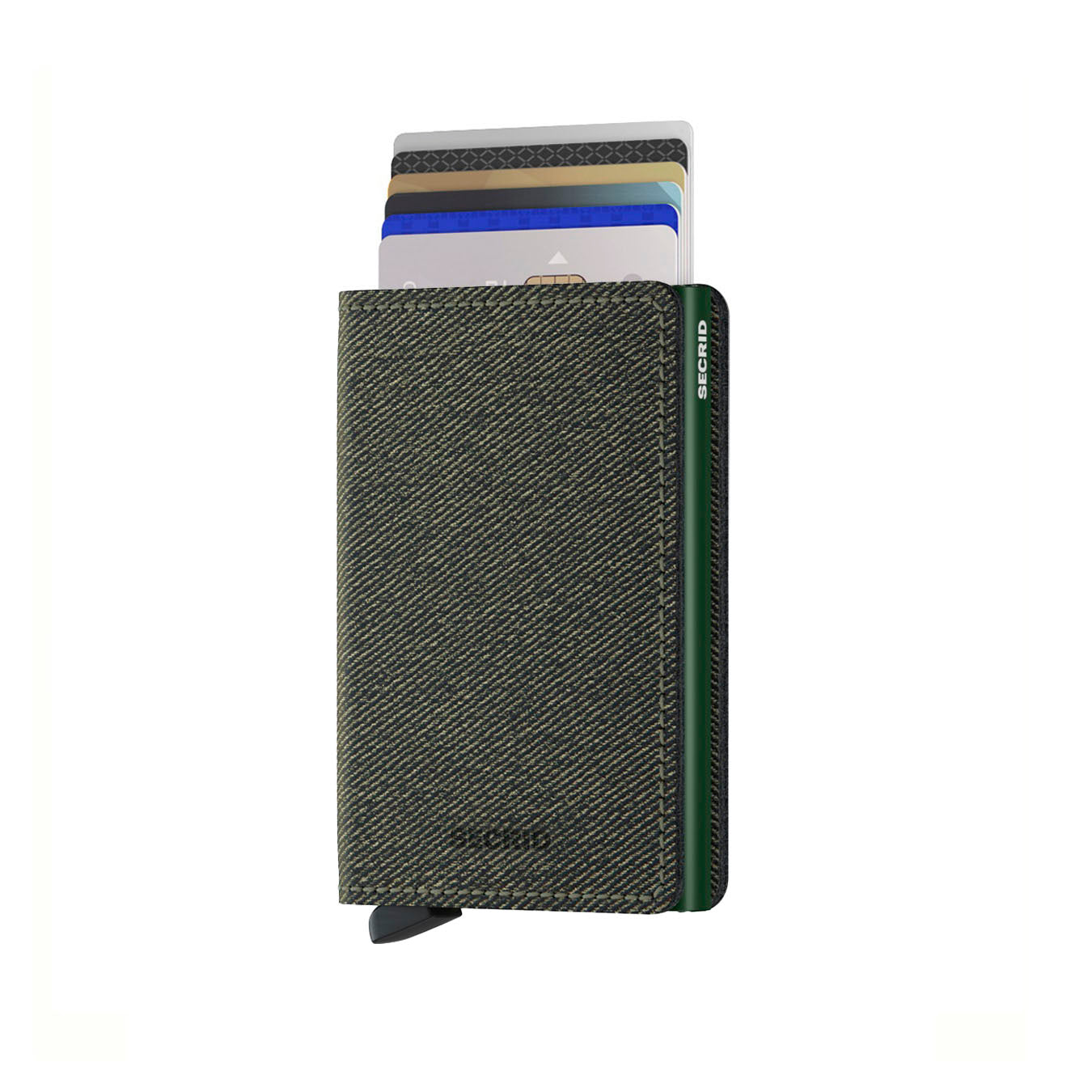 Secrid Slimwallet Twist│art. STW-GREEN│Pasjeshouder│vooraanzicht met uitgeschoven pasjes