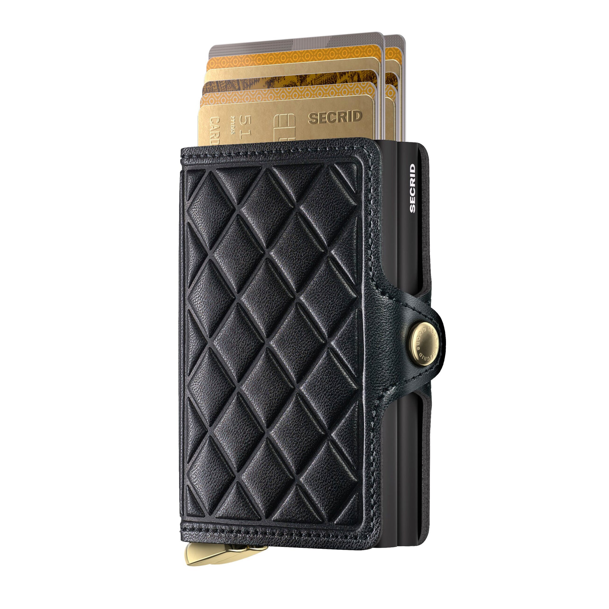 Secrid Twinwallet Emboss Diamond│art. TED-BLACK│vooraanzicht met uitgeschoven pasjes