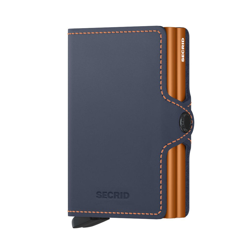 Secrid Twinwallet Matte│Pasjeshouder│art. TM-NIGHTBLUE&ORANGE│vooraanzicht met witte achtergrond