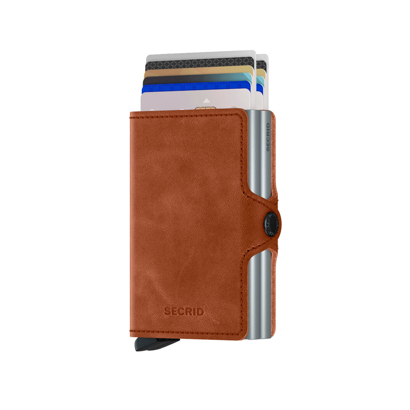 Secrid Twinwallet Vintage│art. TV-COGNAC-SILVER│Pasjeshouder│vooraanzicht met uitgeschoven pasjes