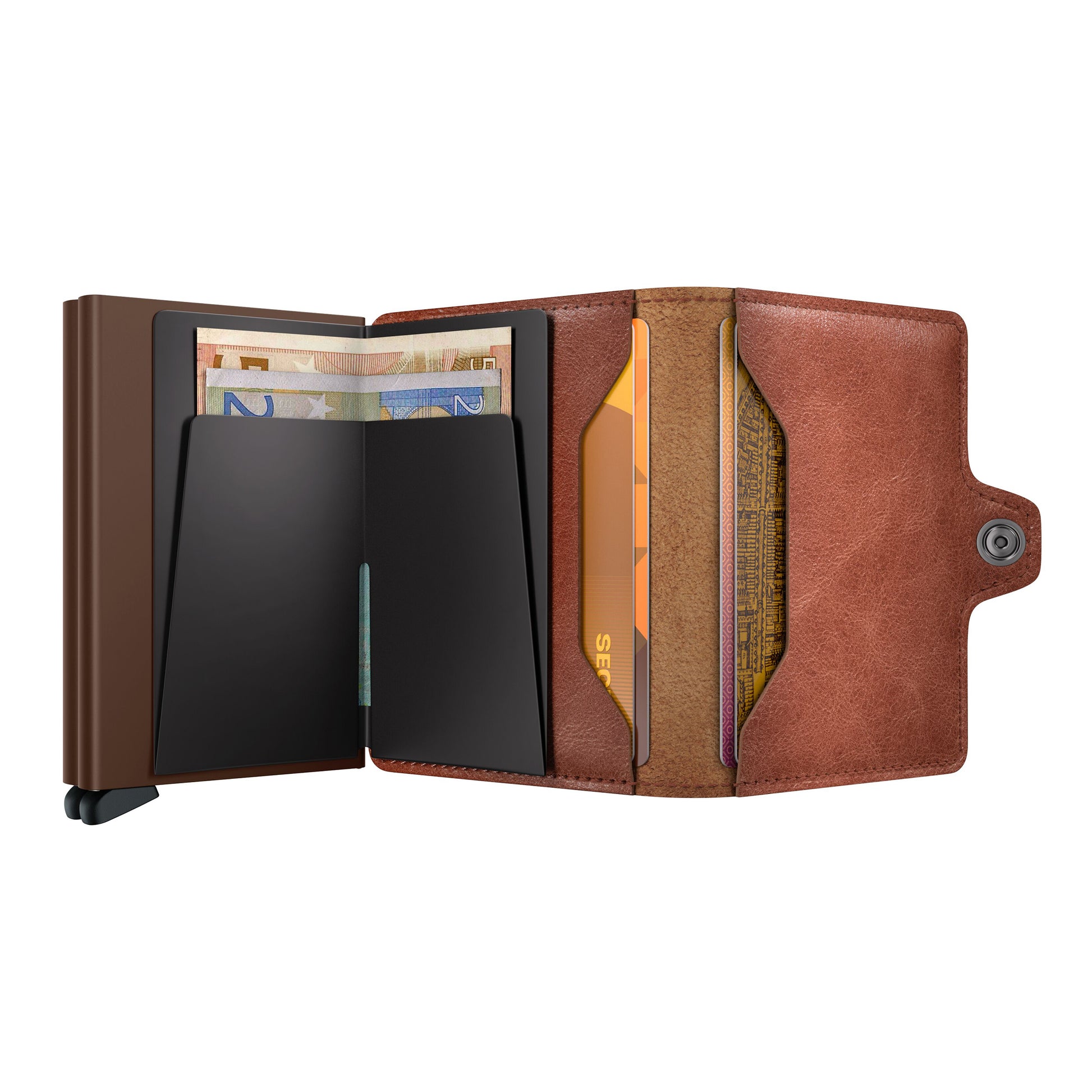 Secrid Twinwallet Vintage│art. TV-COGNAC-BROWN│geopend met contant geld