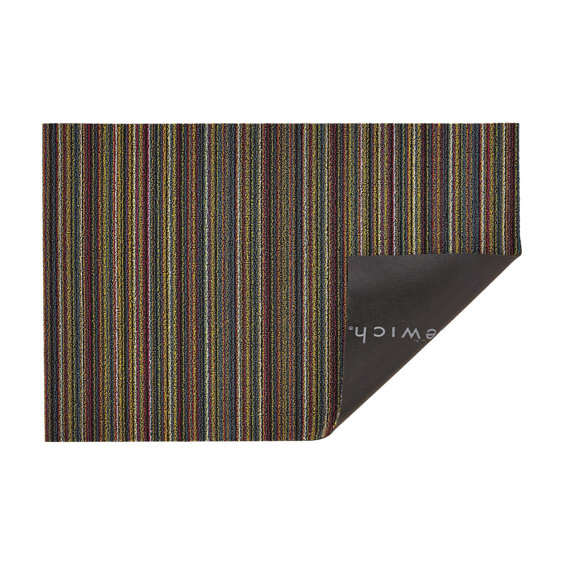 Chilewich Shag Deurmat 61x91 Skinny Stripe Bright Multi│art. 200133-002│bovenaanzicht met omvouw en witte achtergrond