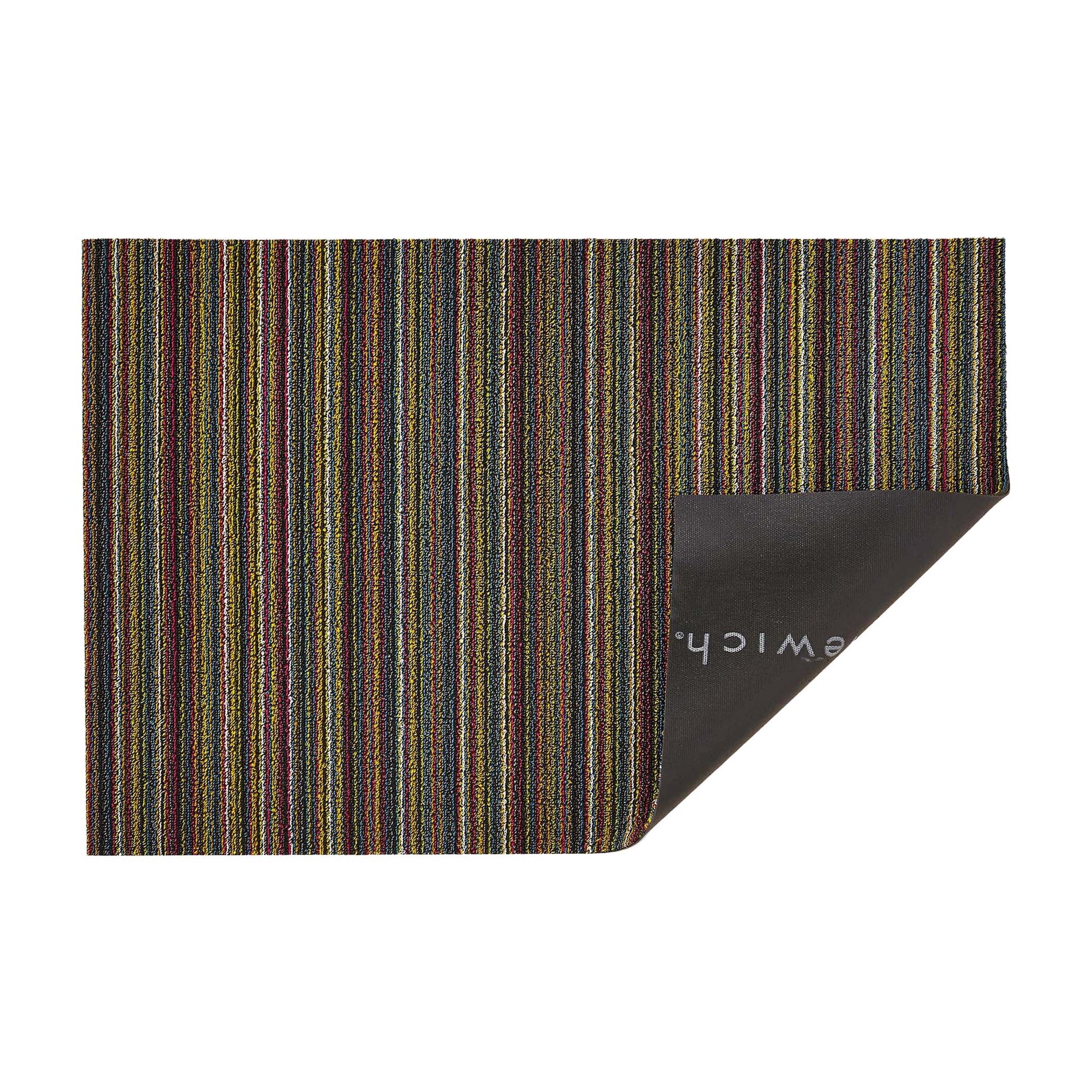 Chilewich Shag Deurmat 61x91 Skinny Stripe Bright Multi│art. 200133-002│bovenaanzicht met omvouw en witte achtergrond