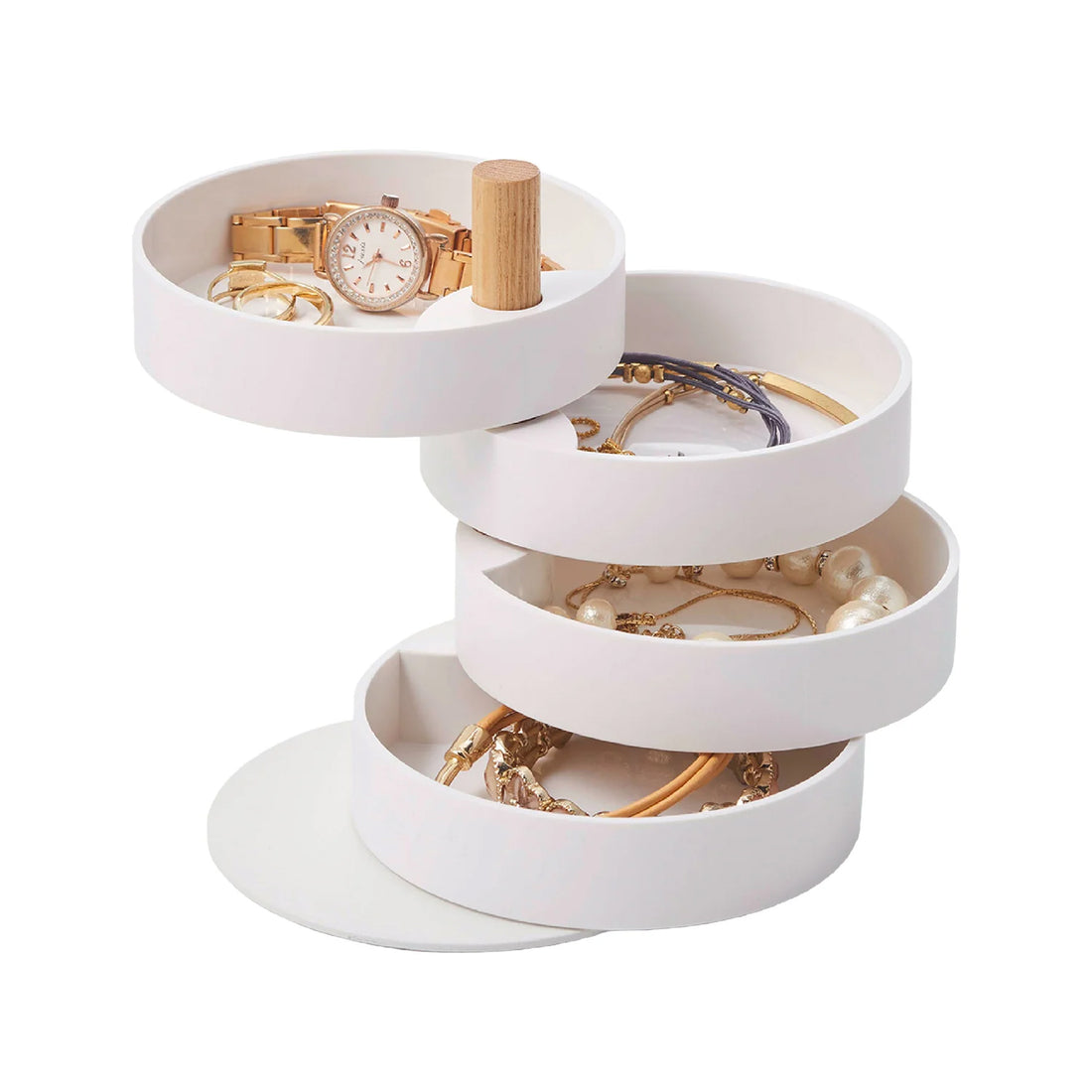 Sieradendoos Tosca 4-Laags Wit│Yamazaki│art. 03408│vooraanzicht met juwelen