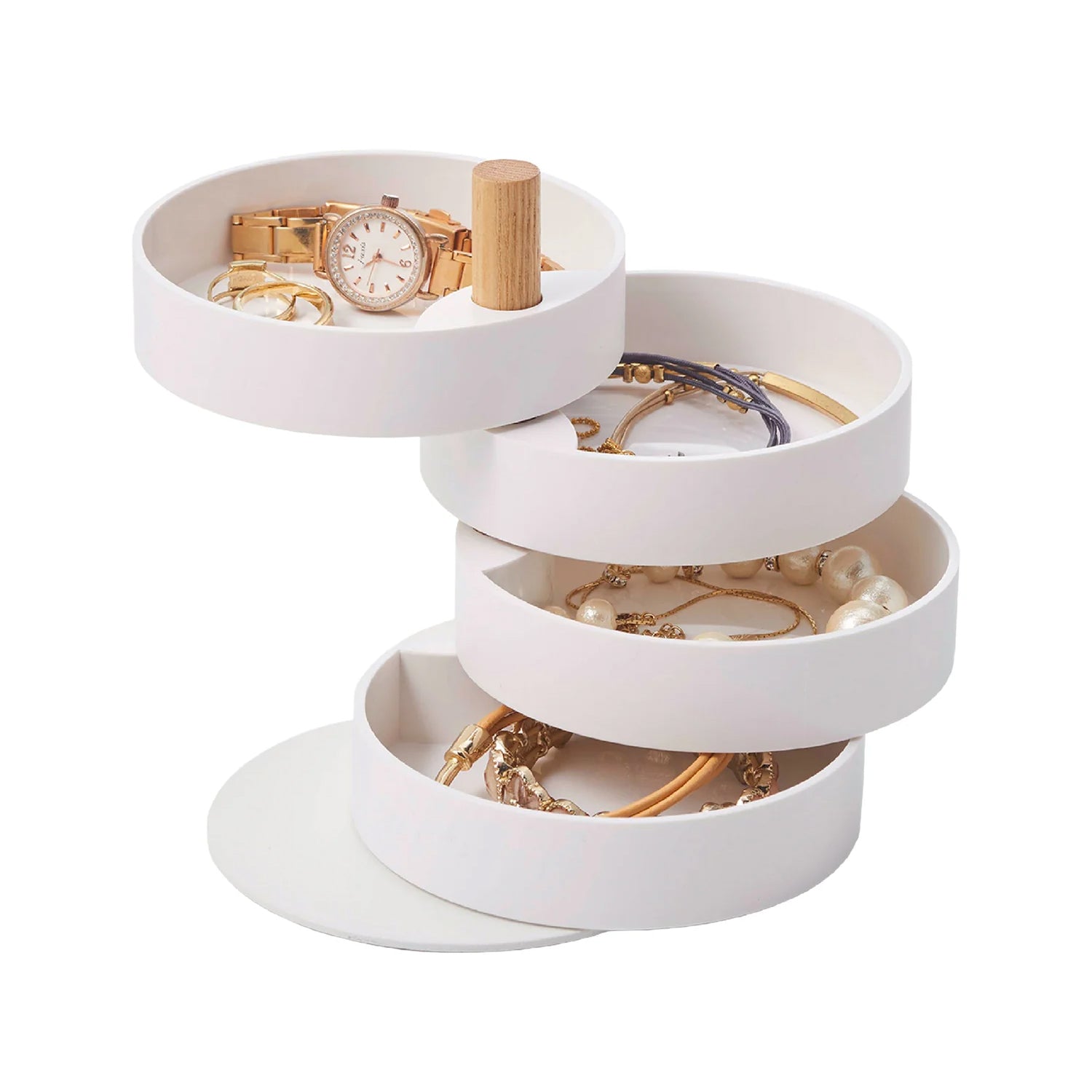 Sieradendoos Tosca 4-Laags Wit│Yamazaki│art. 03408│vooraanzicht met juwelen