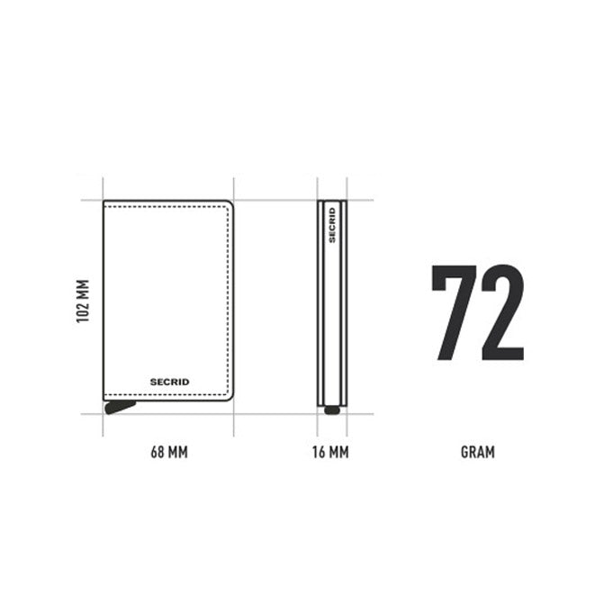 Secrid Slimwallet│tekening met afmeting en gewicht