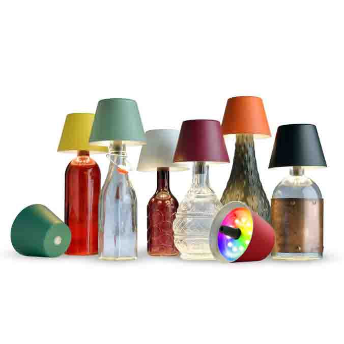 Sompex Top 2.0 Oplaadbare Flessenlamp│Blauw│Butenverlichting│art. 72522│groep diverse kleuren op flessen