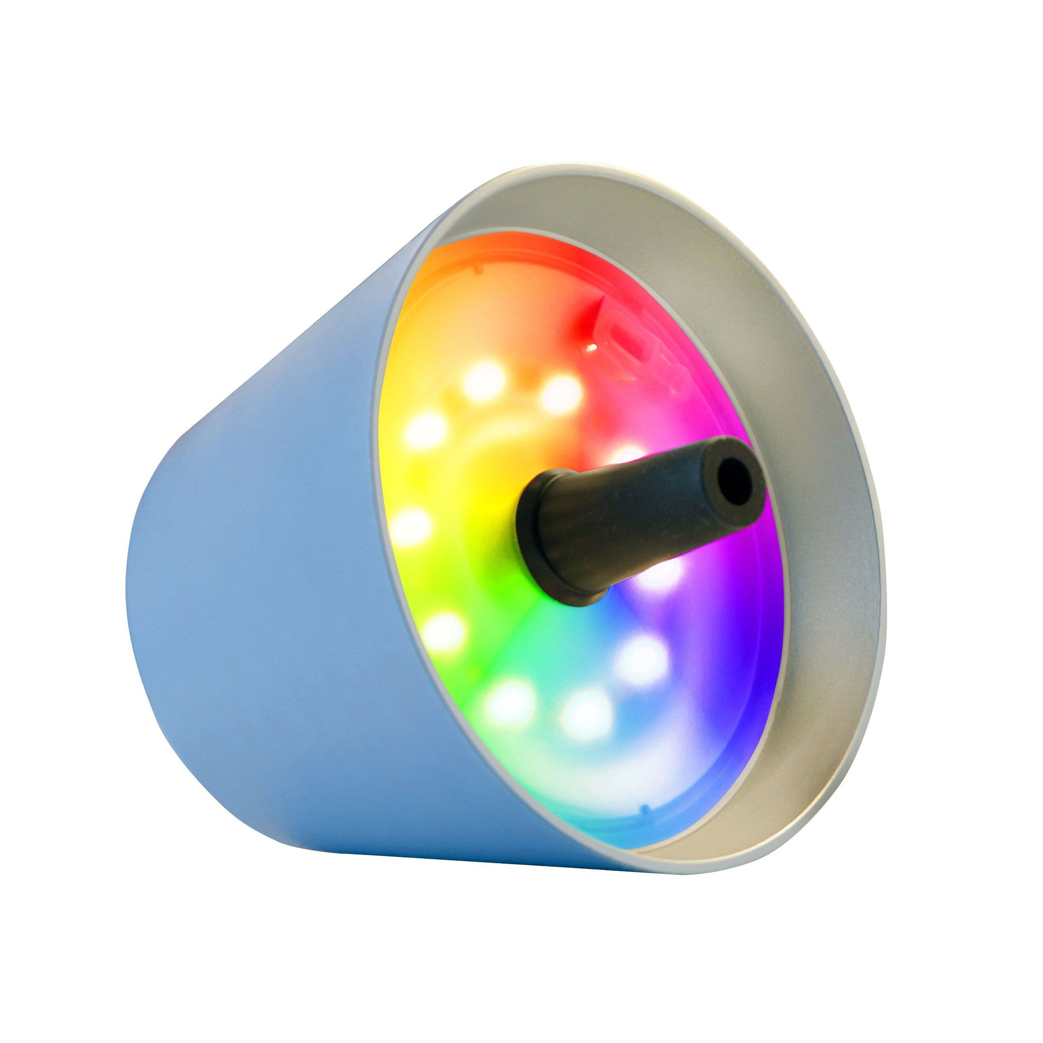 Sompex Top 2.0 Oplaadbare Flessenlamp│Blauw│Butenverlichting│art. 72522│liggend met RGB-kleuren verlichting aan