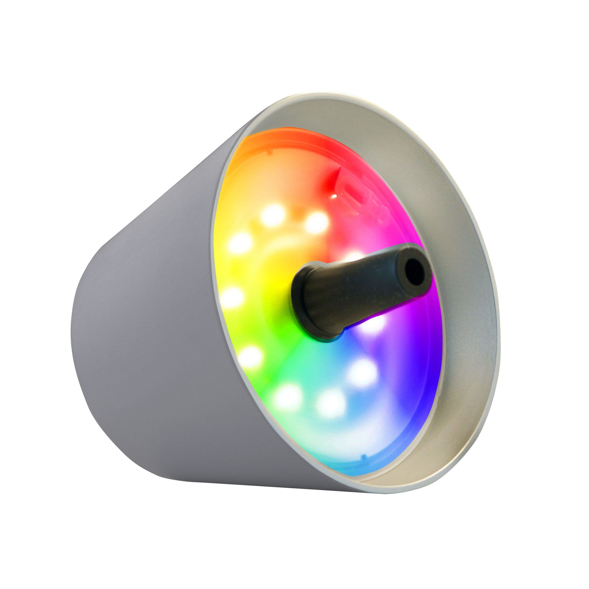 Sompex Top 2.0 Oplaadbare Flessenlamp│Grijs│Buitenverlichting│art. 72533│lamp liggend met RGB kleuren aan