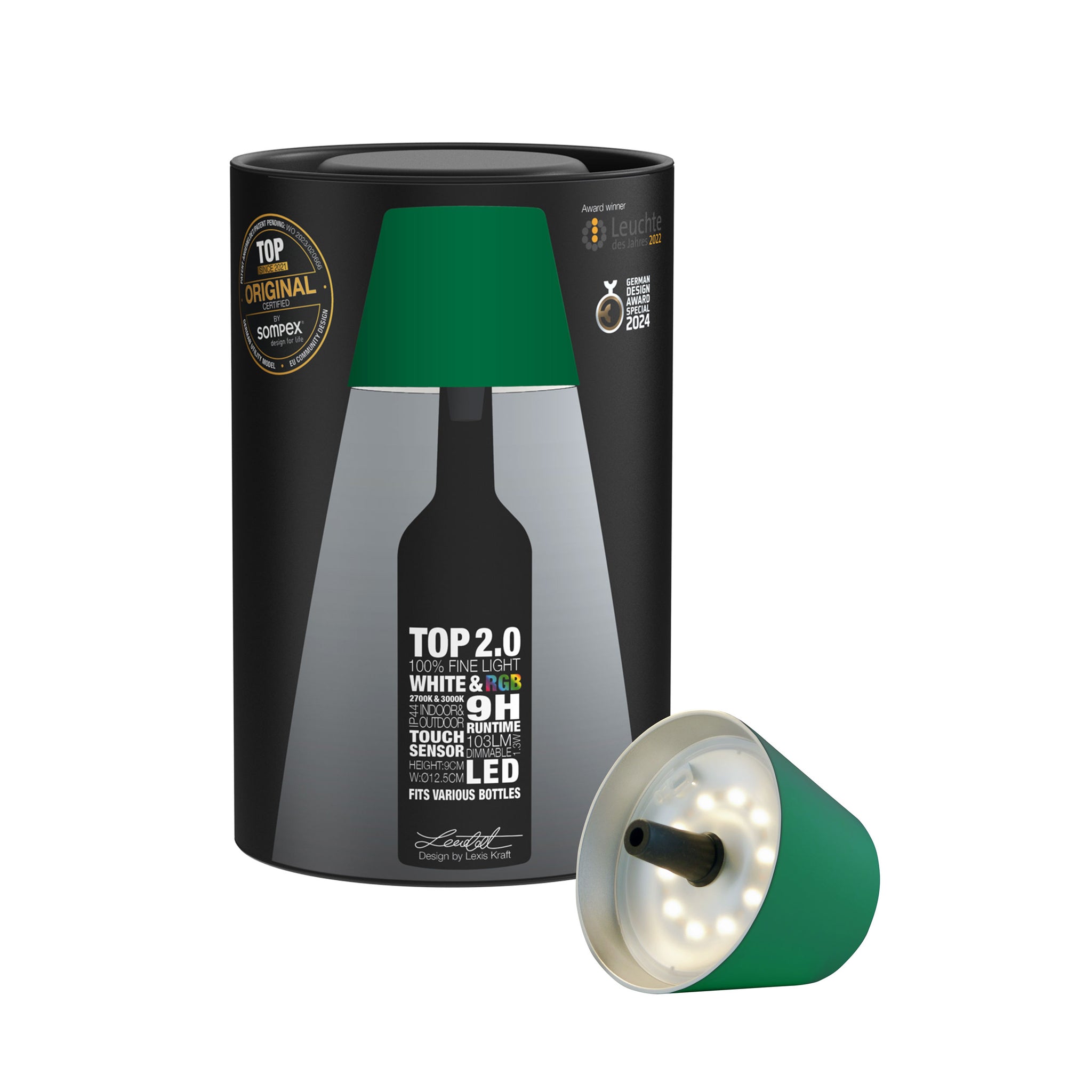 Sompex Top 2.0 Oplaadbare Flessenlamp│Groen│Buitenverlichting│art.72527│verpakking