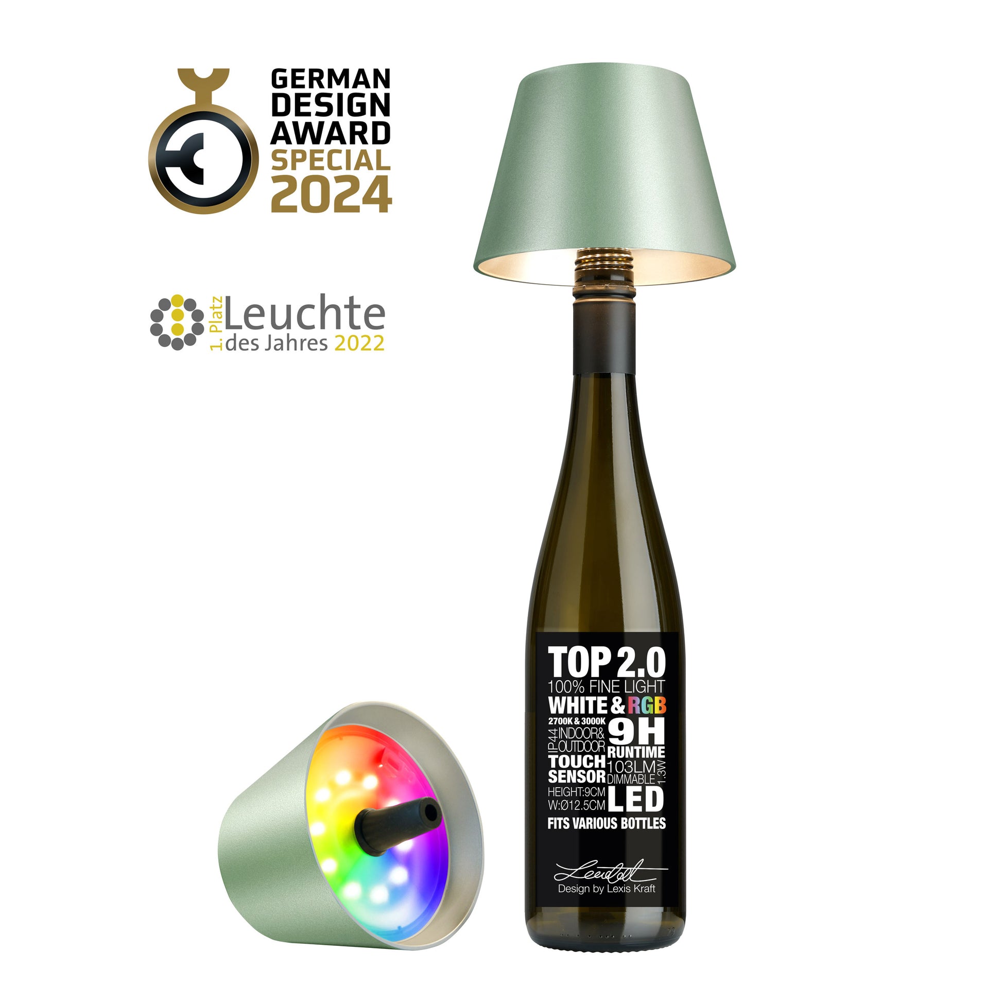 Sompex Top 2.0 Groen Metallic│art. 72542│vooraanzicht met logo's van Awards
