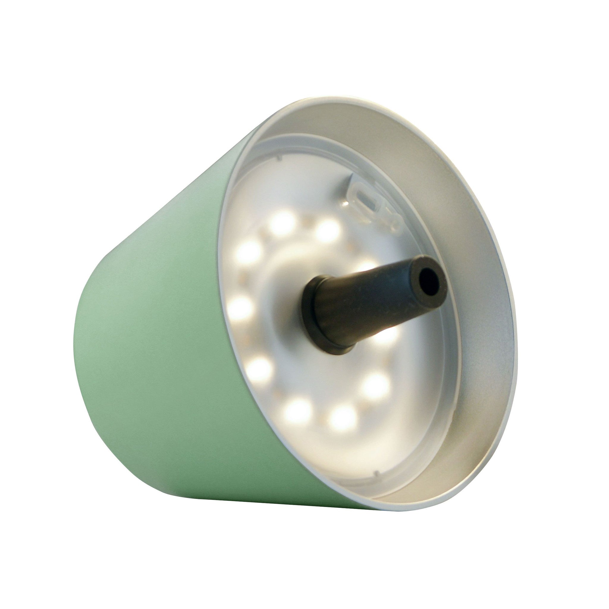 Sompex Top 2.0 Oliv│Oplaadbare Flessenlamp│Buitenverlichting│art. 72523│losse lamp liggend met witte verlichting aan