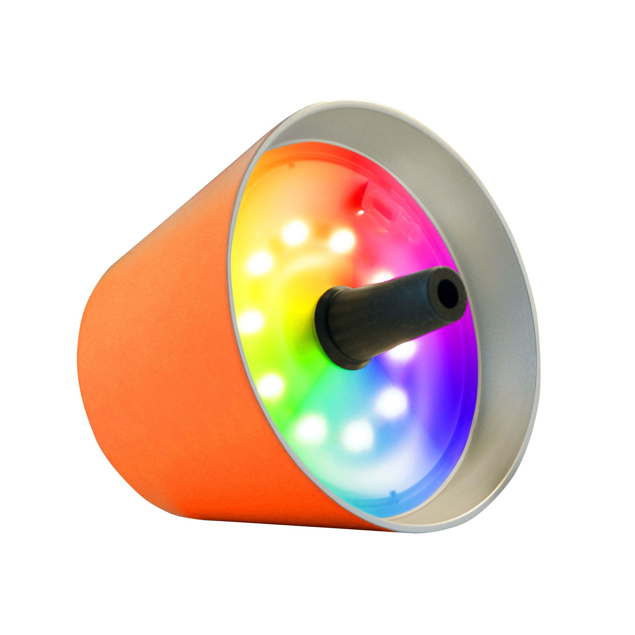 Sompex Top 2.0 Oplaadbare Flessenlamp│Oranje│Buitenverlichting│art. 72525│liggend met RGB kleuren verlichting aan