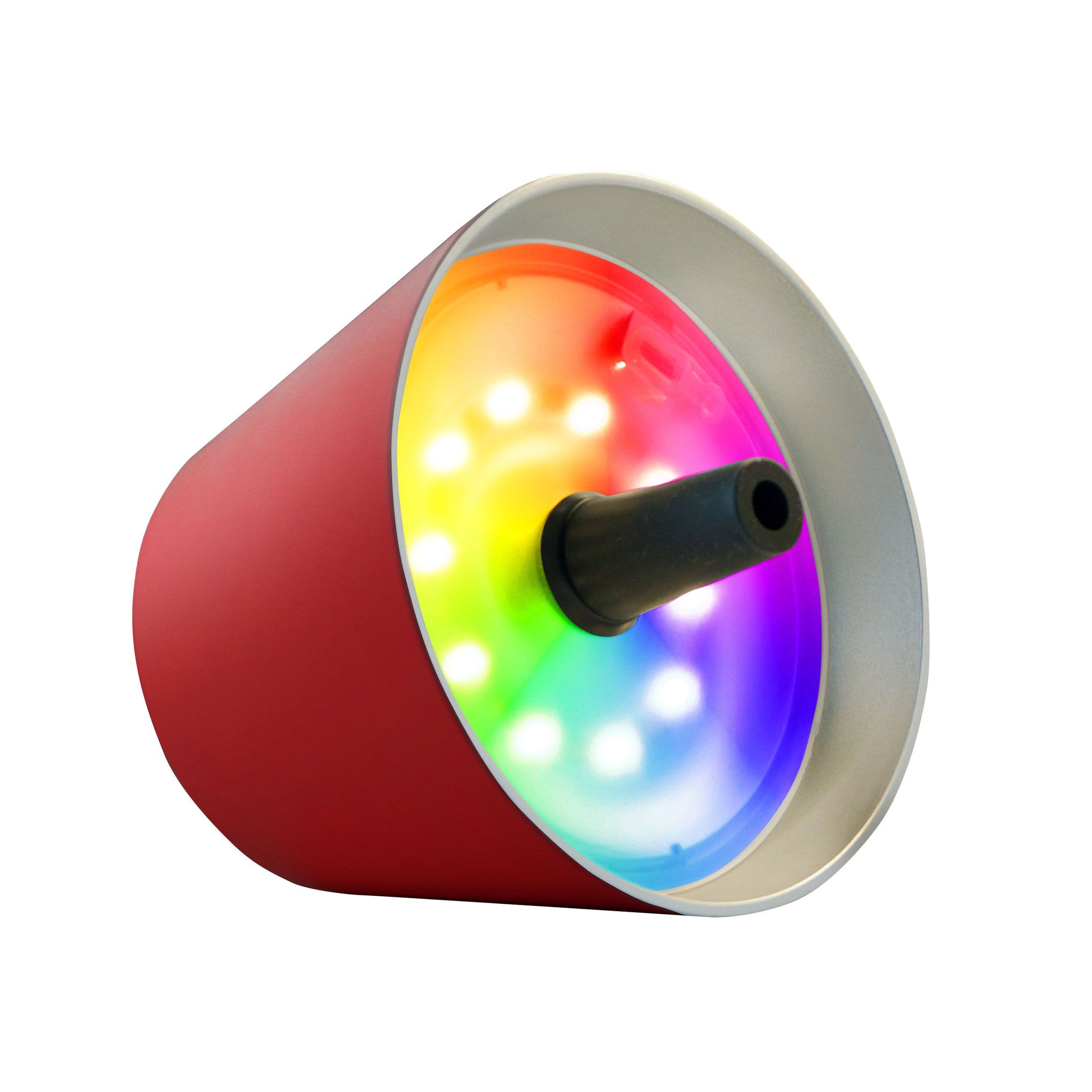 Sompex Top 2.0 Oplaadbare Flessenlamp│Rood│Buitenverlichting│art. 72530│lamp liggend met RGB-kleuren verlichting aan