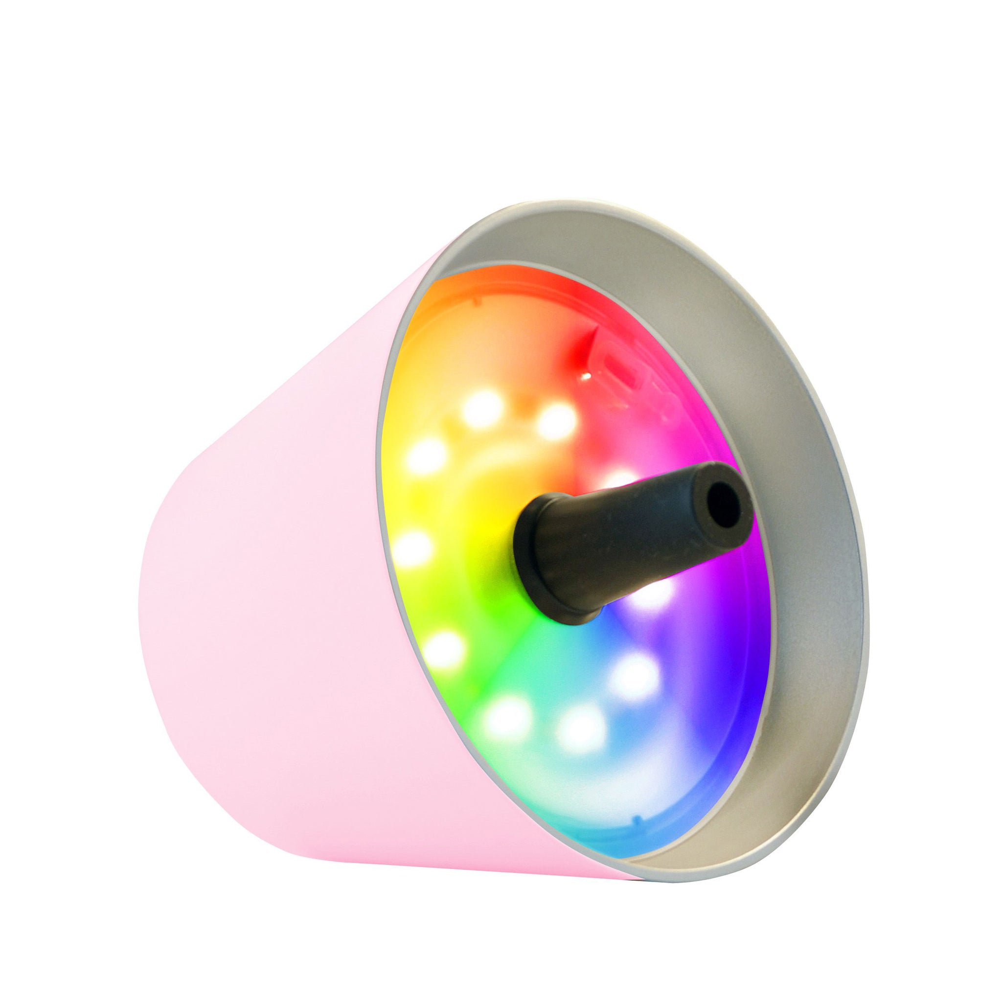 Sompex Top 2.0 Roze│Oplaadbare Flessenlamp│art. 72535│liggend op zijkant met gekleurde verlichting
