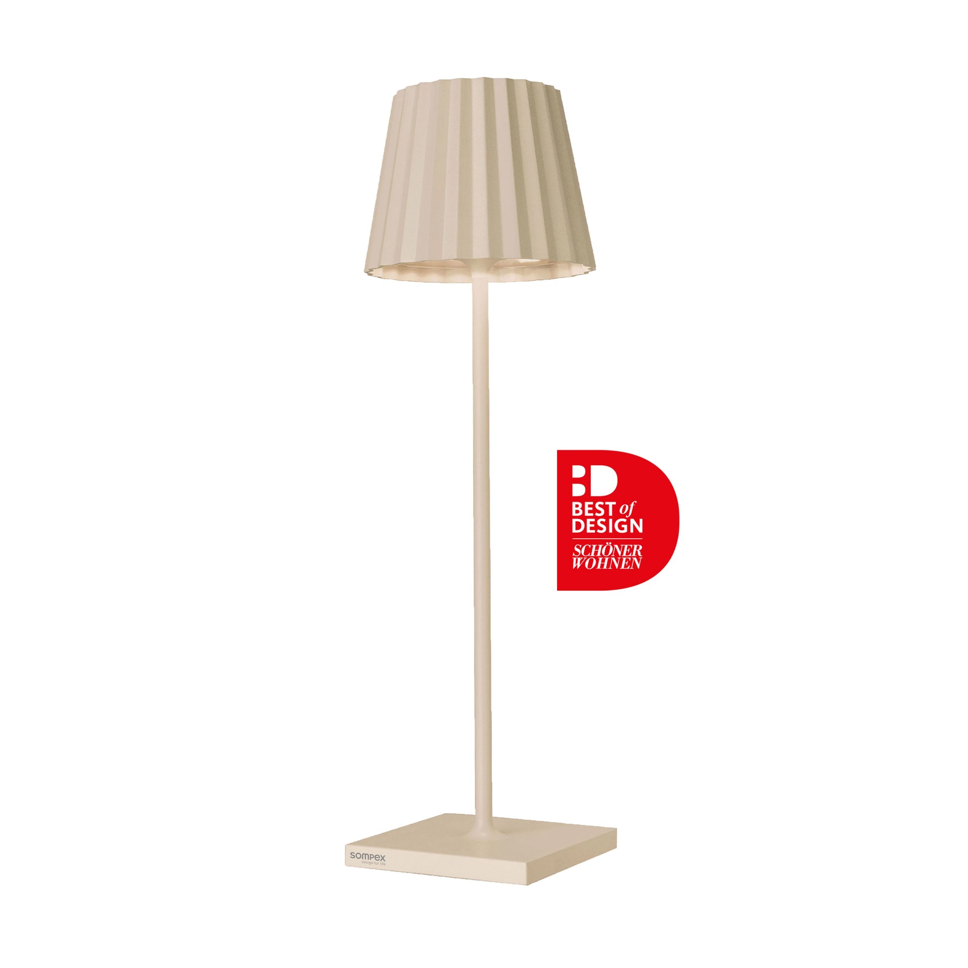 Sompex Troll 2.0 Sand│Oplaadbare Tafellamp│Buitenverlichting│art. 78184│met logo Best of Design Awards