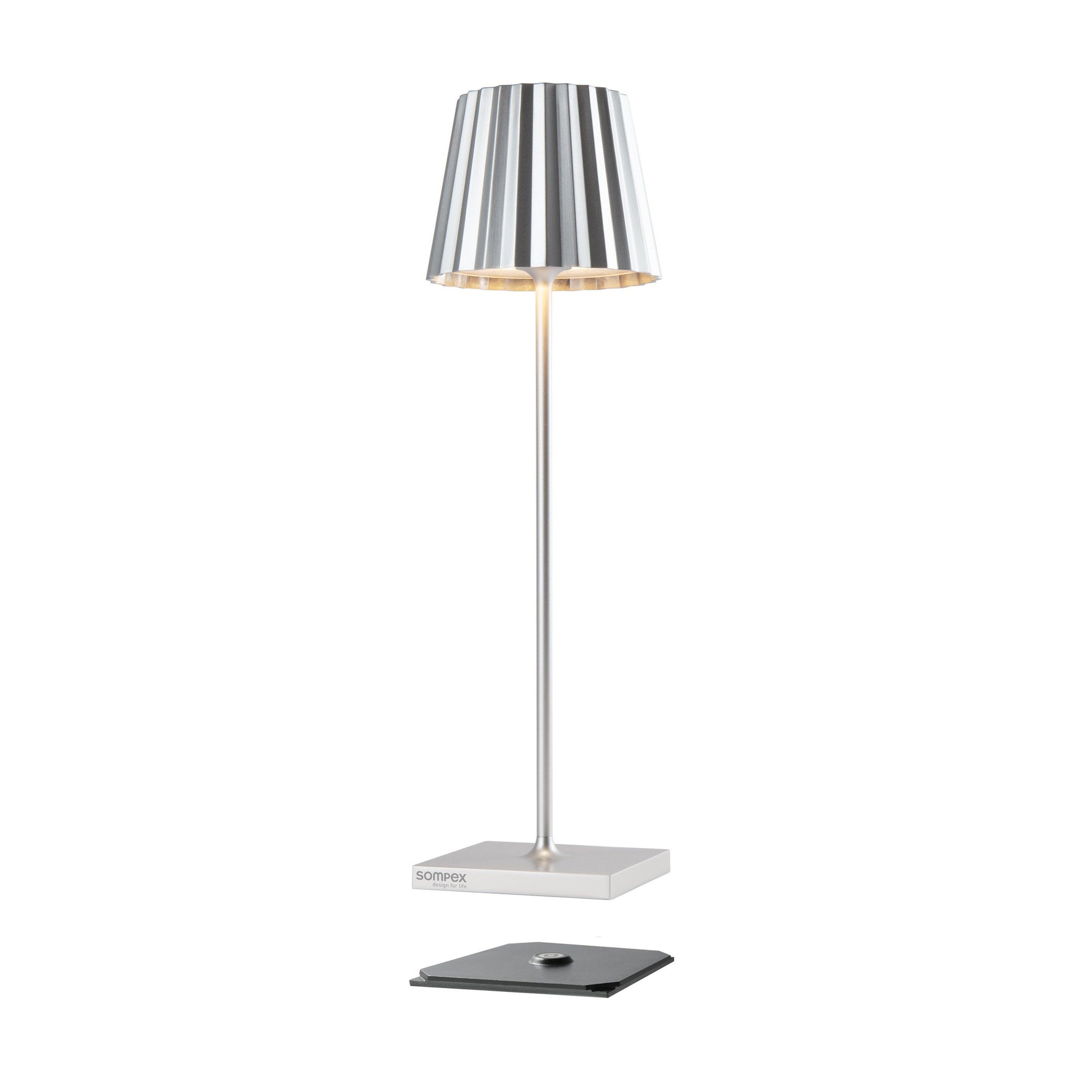 Sompex Troll 2.0 Zilver│Oplaadbare Tafellamp│Buitenverlichting│art. 78186│met draadloze oplader
