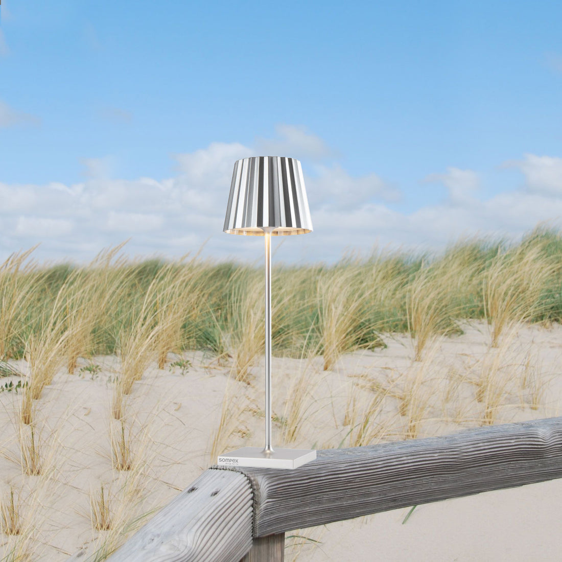 Sompex Troll 2.0 Zilver│Oplaadbare Tafellamp│Buitenverlichting│art. 78186│voorkant met witte achtergrond