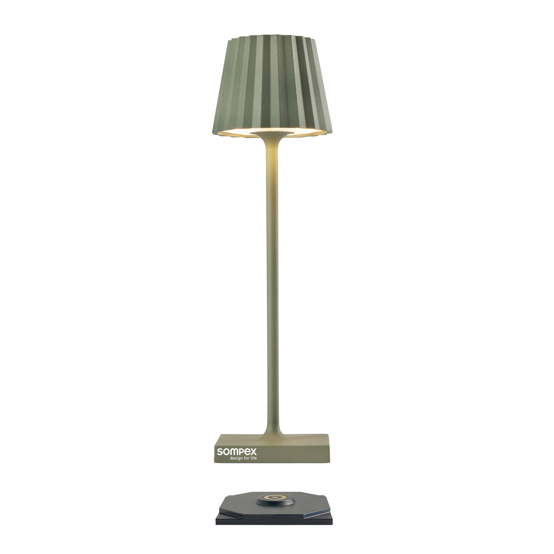 Sompex Troll Nano Olijfgroen│Oplaadbare Tafellamp│Buitenverlichting│art. 78574│voorkant met witte achtergrond