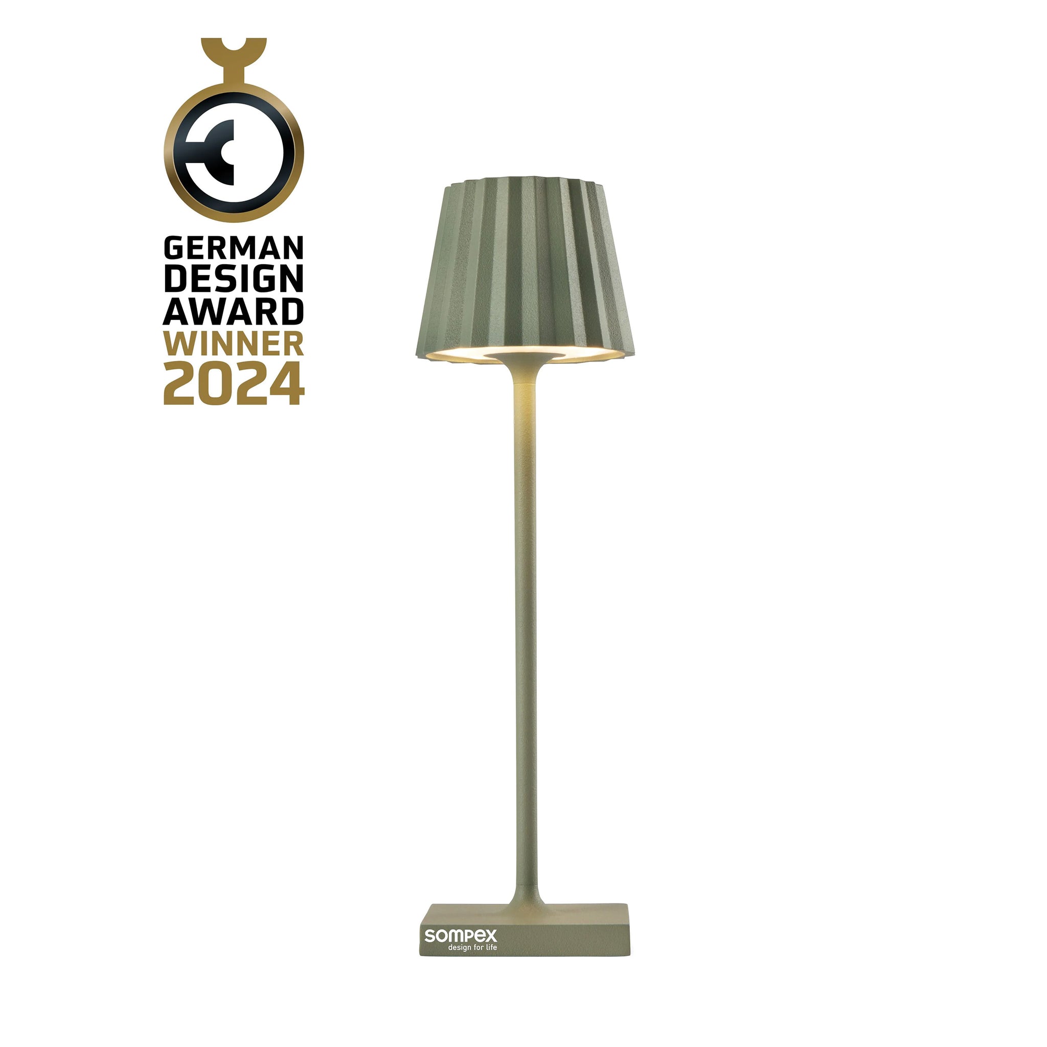 Sompex Troll Nano Olijfgroen│Oplaadbare Tafellamp│Buitenverlichting│art. 78574│logo German Design Award Winner 2024