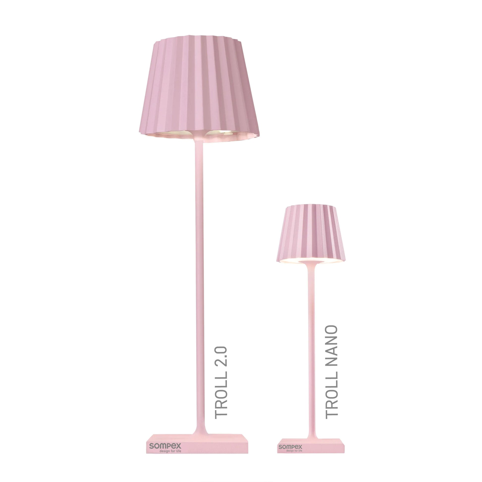 Sompex Troll 2.0 Roze│Oplaadbare tafellamp│Buitenverlichting│art. 78177│hoogteverschil met Nano -versie