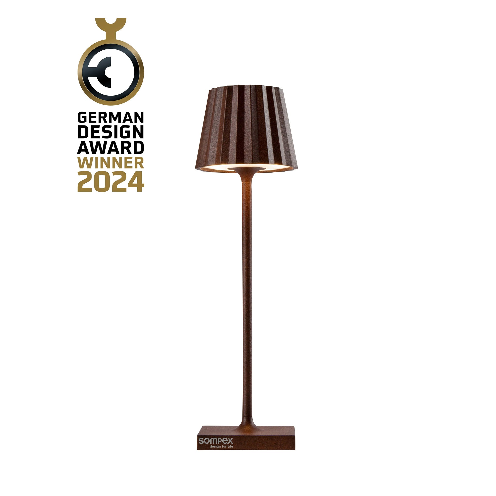Sompex Troll Nano Roestbruin│Oplaadbare Tafellamp│Buitenverlichting│art. 78573│logo German Design Award Winner 2024