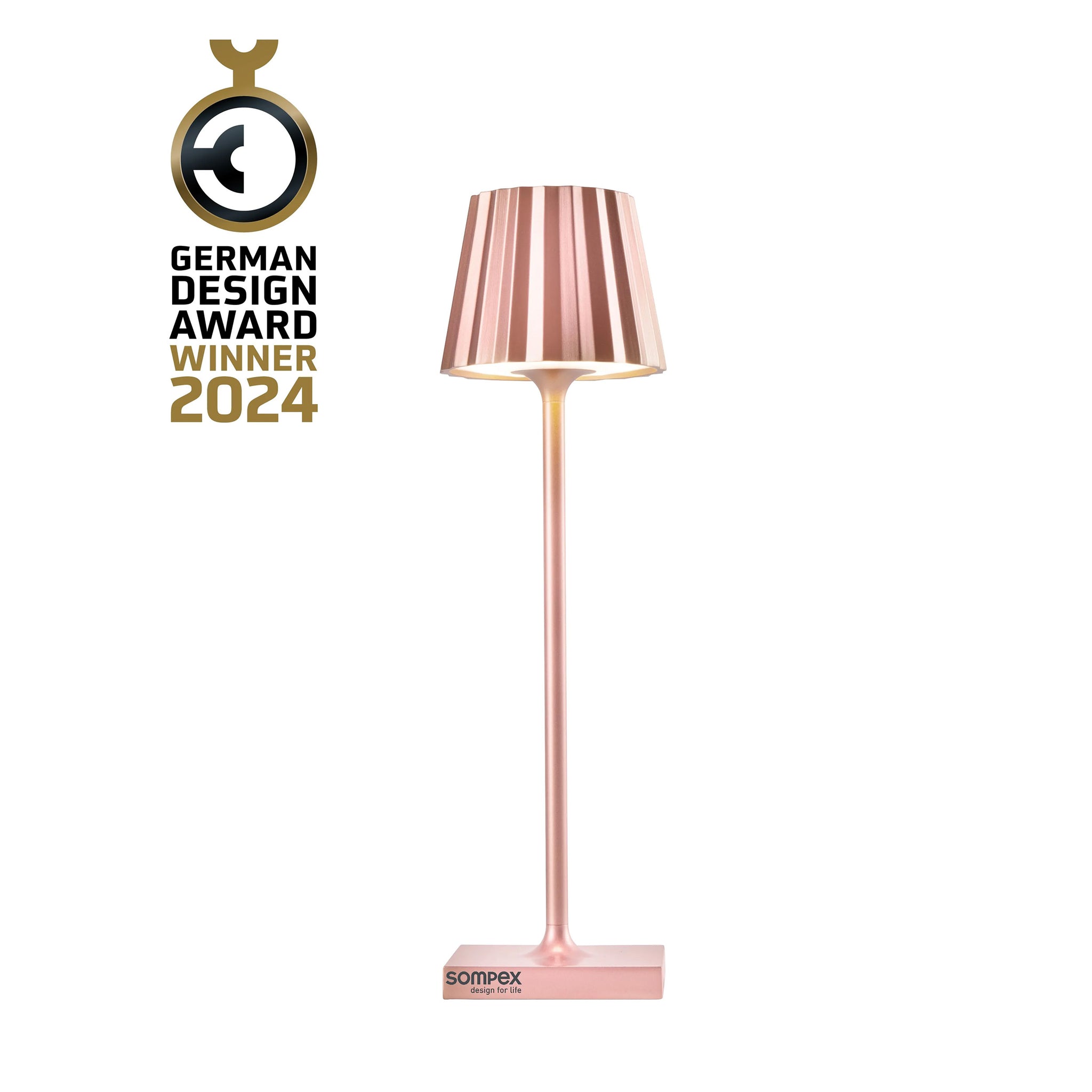 Sompex Troll Nano Roségoud│Oplaadbare Tafellamp│Buitenverlichting│art. 78589│met logo German Design Award Winner 2024